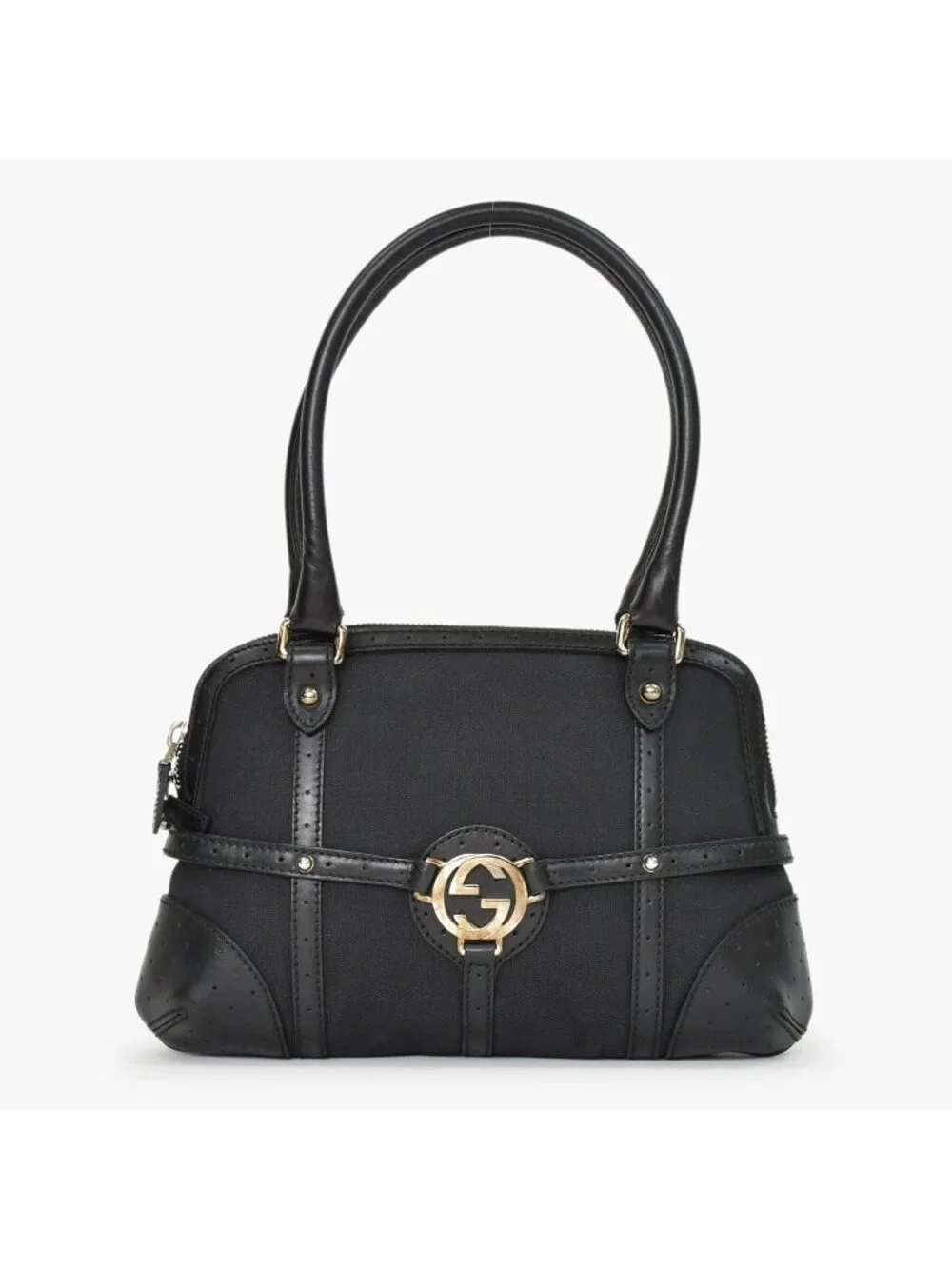Gucci Interlocking G Handbag Canvas Leather Black Silver
